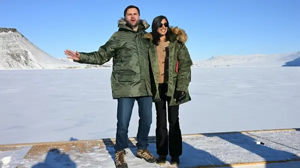 Usha Vance posing with JD Vance in Greenland