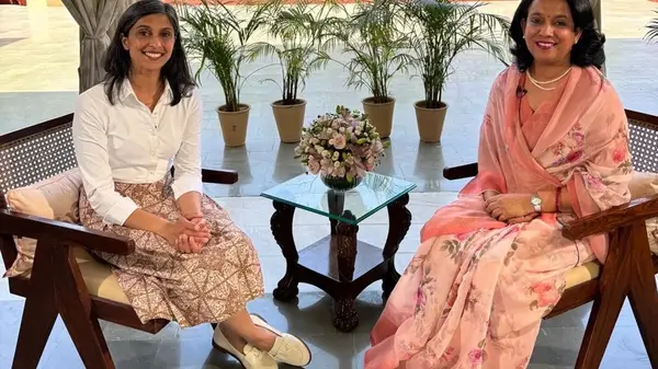 Usha Vance smiling during an interview with Harsha Kumari Singh