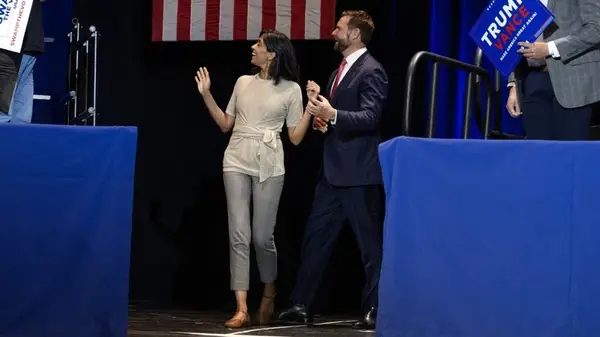 Usha Vance and JD Vance at a 2024 rally