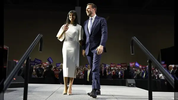 Usha Vance on stage with JD Vance