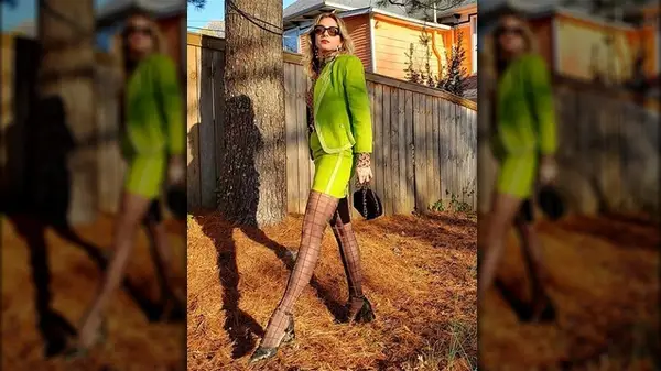 Woman modeling plaid tights