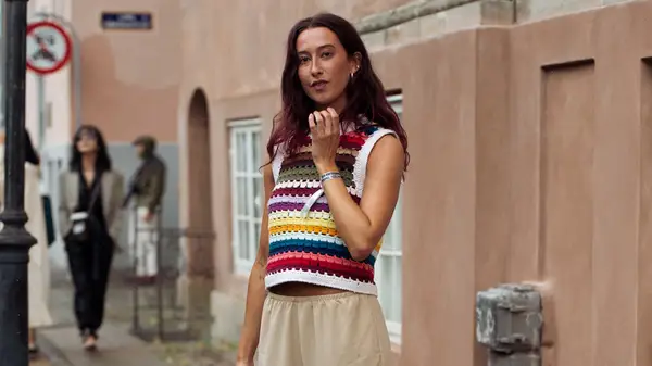 Woman wearing a crochet top 