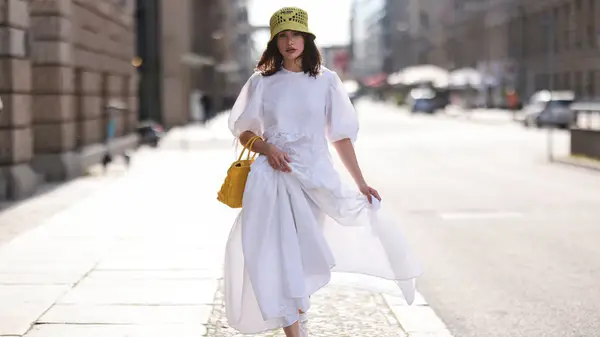 Woman in crochet bucket hat