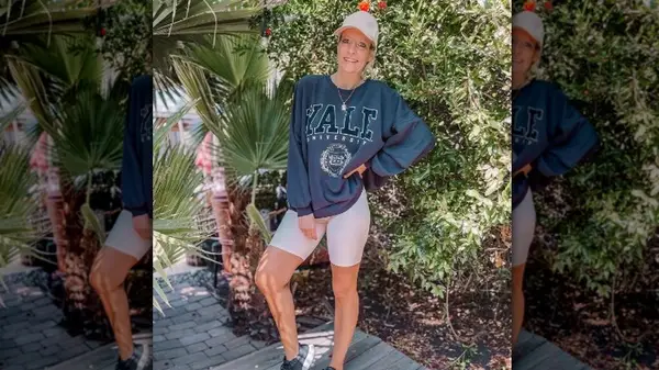 Woman wearing Yale sweatshirt