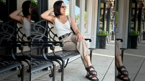 Woman in linen pants