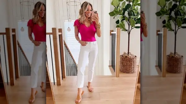 Woman in white jeans