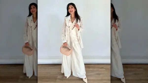 Woman in a lace blazer