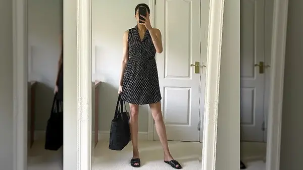 Woman in polka dot dress