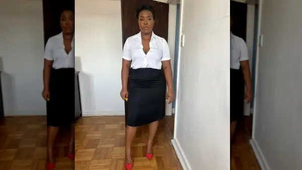 Woman in black pencil skirt