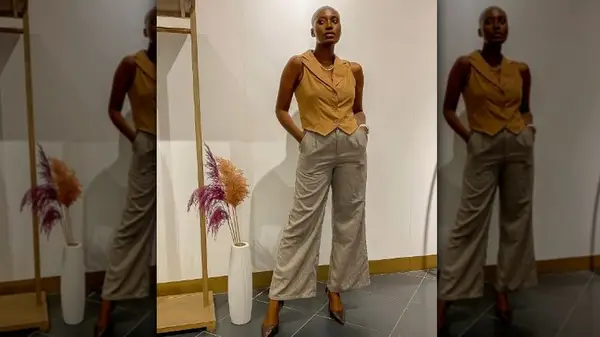 Woman in wide-legged pants