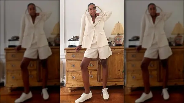 White short linen suit summer look