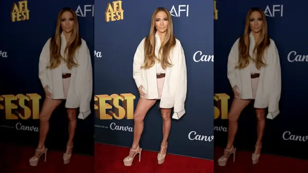Jennifer Lopez wearing miniskirt on the red carpet