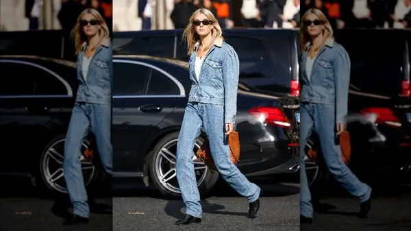 Woman in denim head to toe 