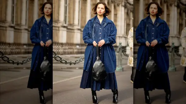 Woman wearing a denim dress and jacket 