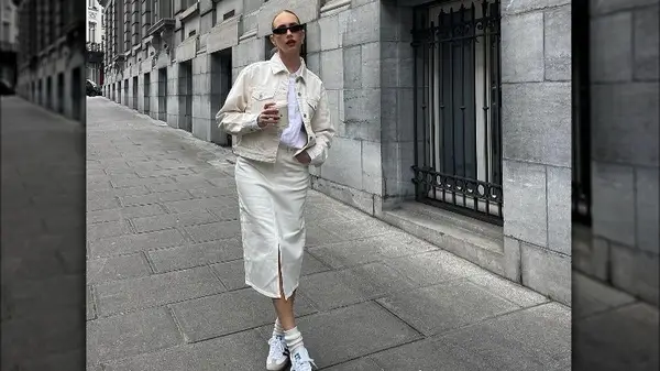 Woman in all white denim 