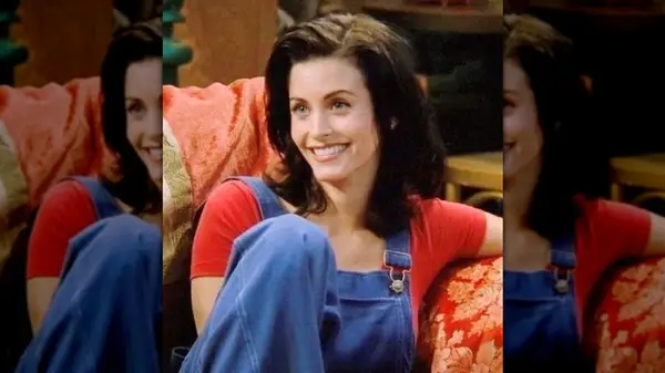 Monica Geller in overalls