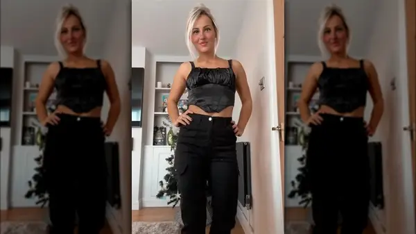 Black cargo pants and black top
