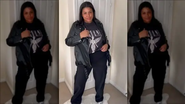 Black cargo pants and leather jacket