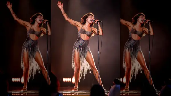 Miley Cyrus performing at the Grammy