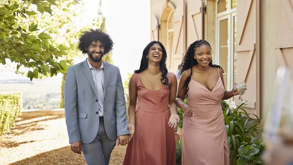 Wedding guests smiling