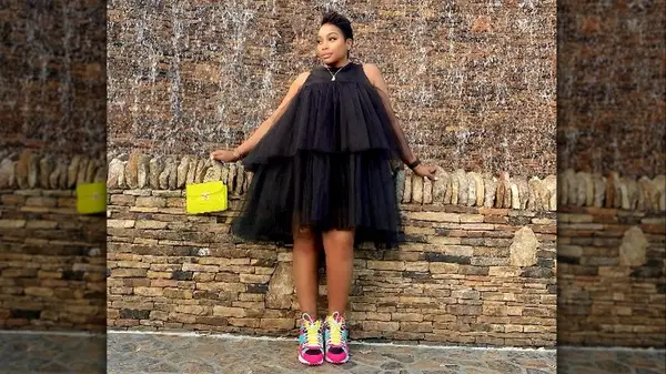 Woman wearing tiered dress