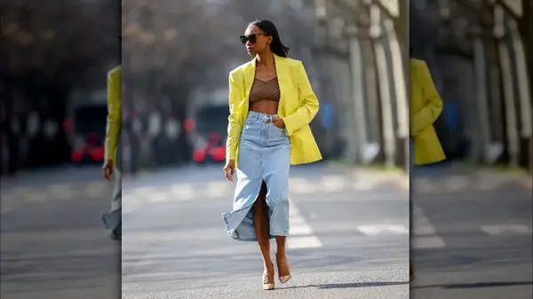 Denim midi skirt suit outifit