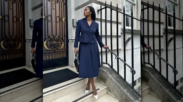 Full volume midi skirt work outfit