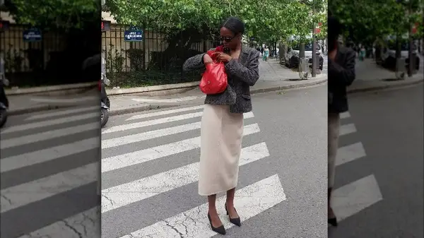 Mismatched midi skirt suit outfit