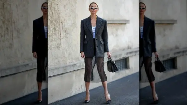 Sheer midi skirt suit styling