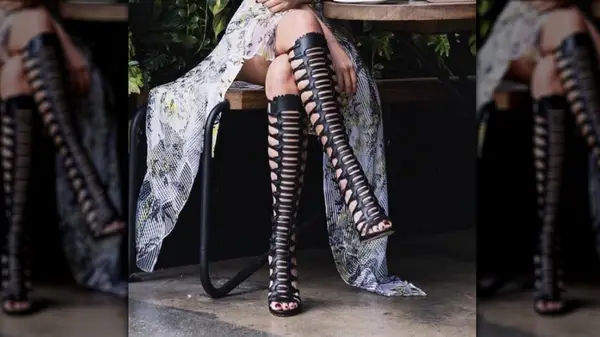 Knee-high black gladiator sandals