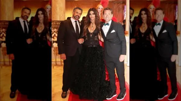 Kimberly Guilfoyle on Instagram in a black dress with two men