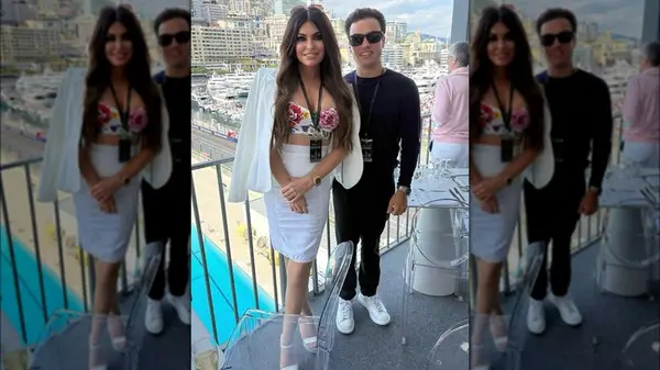 Kimberly Guilfoyle in a white outfit with her son on Instagram