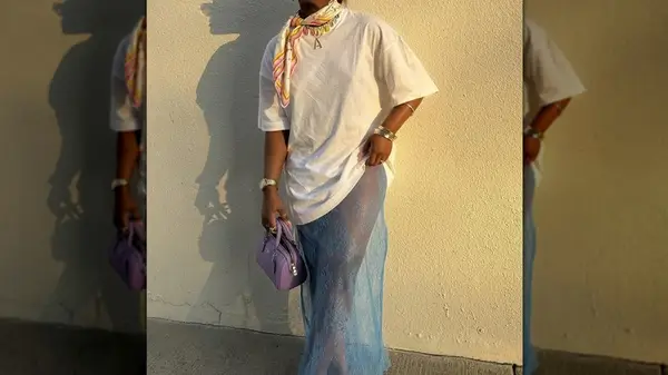 Sheer blue columnskirt 