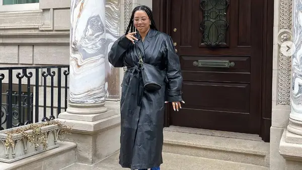 woman in leather coat 