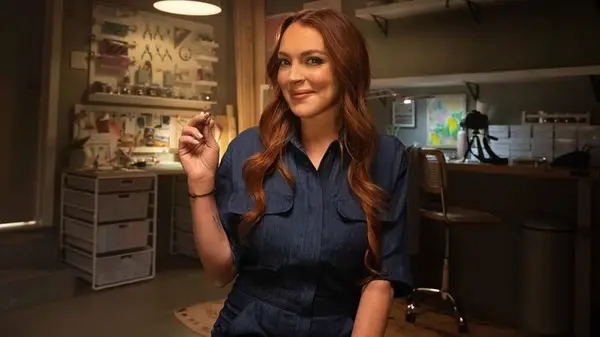 Lindsay Lohan in jean jumpsuit