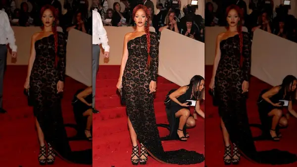 Rihanna at the 2011 Met Gala in a black lace gown