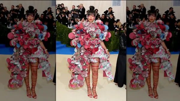 Rihanna at the 2017 Met Gala 3D floral dress