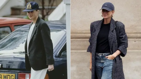 Princess Diana in a baseball cap; young lady in a baseball cap 