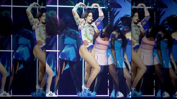 Dua Lipa performing at the 2018 Brit Awards