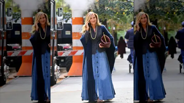 Sarah Jessica Parker wears denim maxi skirt