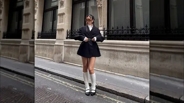 Woman wearing Mary Janes and blazer dress