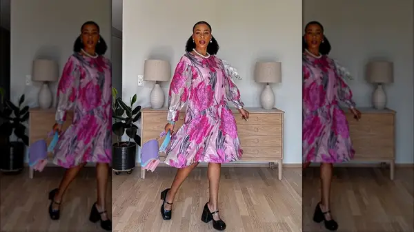 Woman in Mary Janes & satin dress