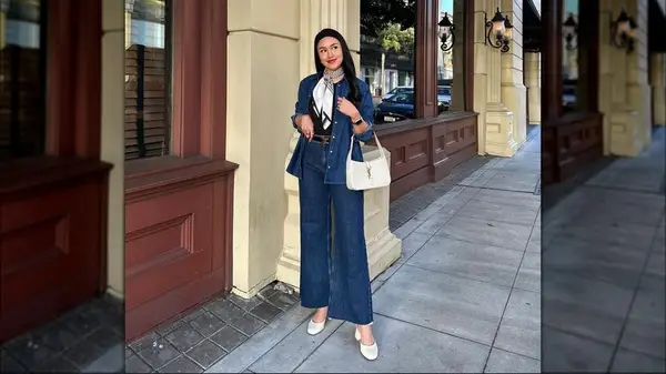 Woman wearing denim and Mary Janes