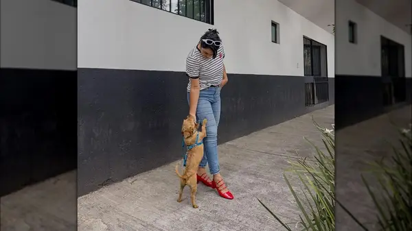 Woman wearing red Mary Janes