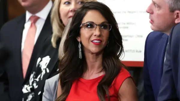 Lauren Boebert in a red dress