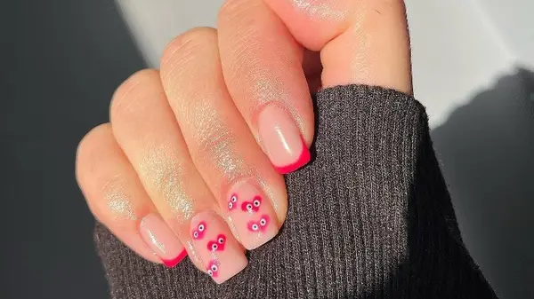 Closeup of heart nail art