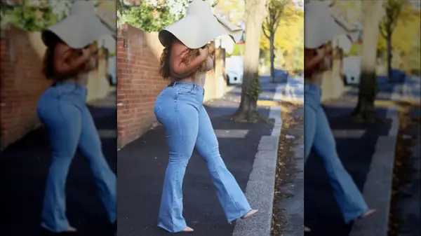 Woman in flared jeans