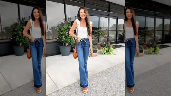 Woman wearing jeans and platforms