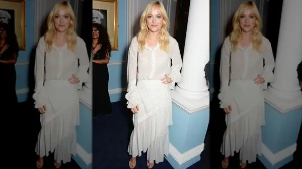 Dakota Johnson in a white dress in 2014 at an event