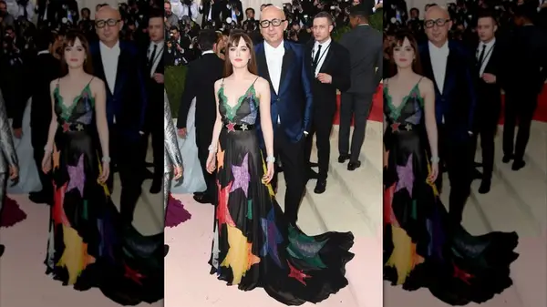Dakota Johnson at the Met Gala in 2016 in a star dress